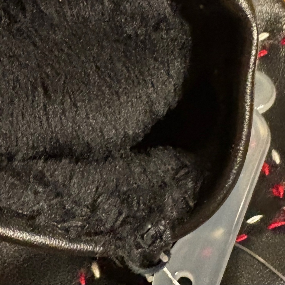 Charter Club Black Leather Gloves with Red and White Accents - Picture 6 of 6